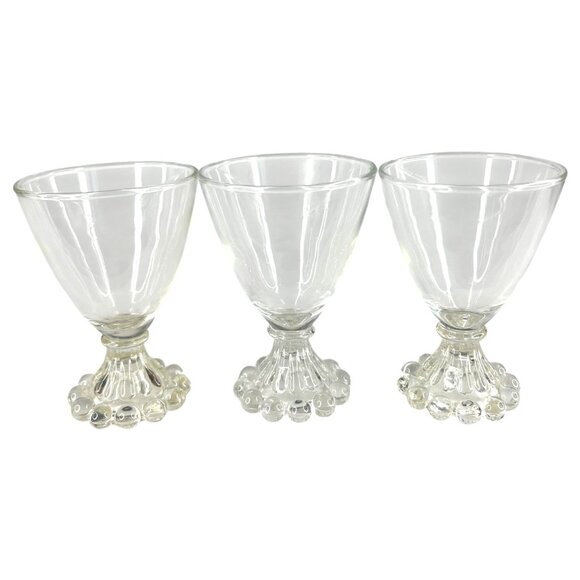 3 Vintage Anchor Hocking Boopie Clear Glasses Goblets Juice Cordial Bubble Base - Picture 4 of 8